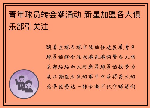 青年球员转会潮涌动 新星加盟各大俱乐部引关注